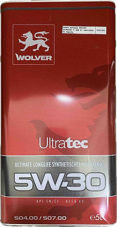 Олія моторна WOLVER ULTRATEC C SAE 5W-30 каністра 5л жерсть, фото 1