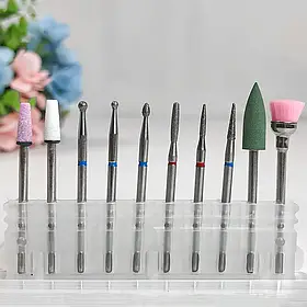 Набір фрез насадок для манікюру до фрезера 10 шт (насадка, апаратний манікюр, нарощування, корекція нігтів)