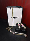 Сережки та ланцюжок з позолоти з рожевим камінням та перлами, фото 2
