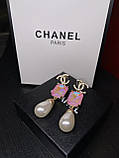 Сережки та ланцюжок з позолоти з рожевим камінням та перлами, фото 4