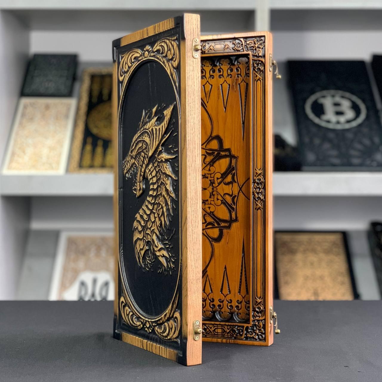 Нарди дерев'яні ручної роботи Дракон 46×23см, фото 1