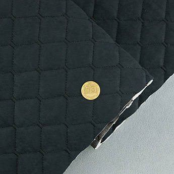 Автотканина Dinamika стьобана «Чорний Ромб з чорною ниткою», на поролоні 7мм та флізеліні, ширина 135см