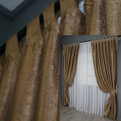 Комплект (2шт. 1,5х2,5м.) готових штор з тканини "Софт" на петлях. Колір коричневий. Код 095ш 36-0001