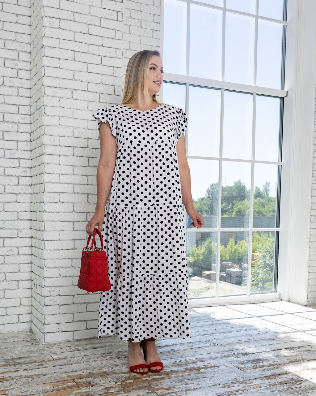 Довгий сарафан Прима білий горох, фото 1