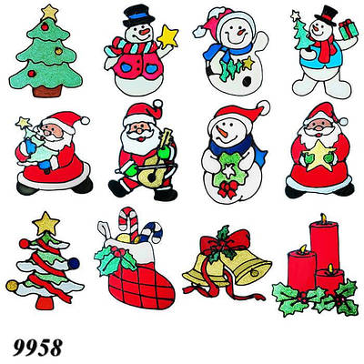 Новорічна наклейка гелева на вікно (11-13см) (12шт)