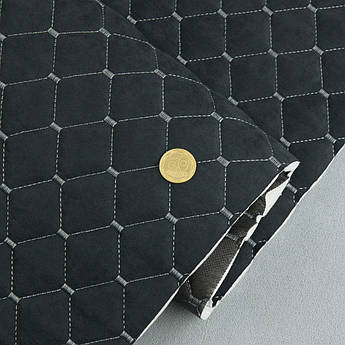 Автотканина Dinamika стьобана «Чорний Ромб з темно-сірою ниткою», на поролоні 7мм та флізеліні, ширина 135см