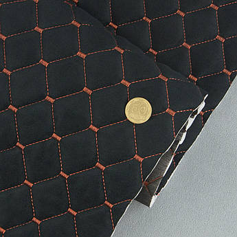 Автотканина Dinamika стьобана «Чорний Ромб з мідною ниткою», на поролоні 7мм та флізеліні, ширина 135см