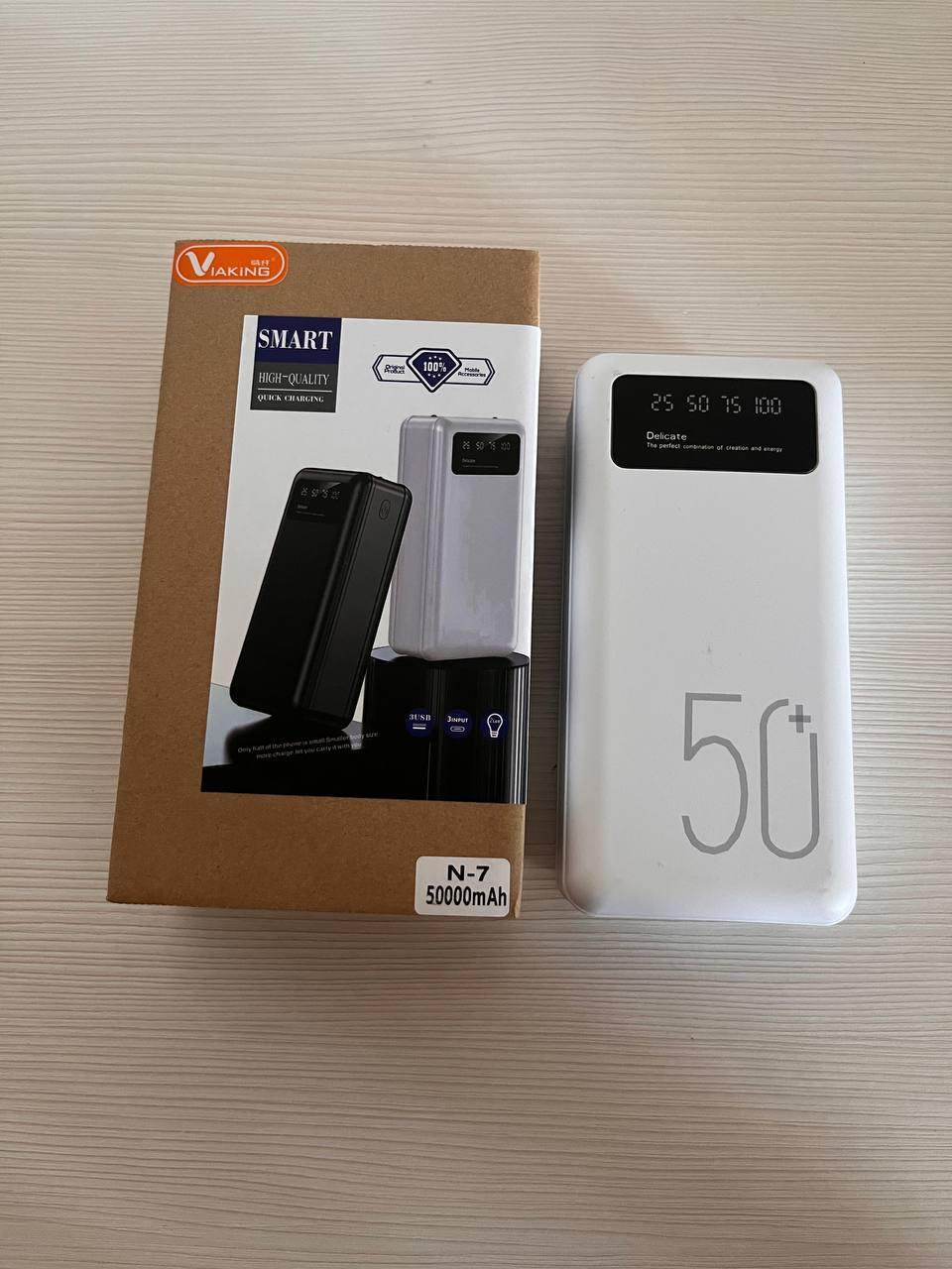 Зарядний пристрій Power Bank Viaking 50000 mAh smartquality N7 на 3 роз'єми з ліхтариком, Портативна бат