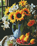 Алмазний живопис мозаїка за номерами на полотні 40 * 50 см Ідейка АМО7867 Натюрморт із соняшниками
