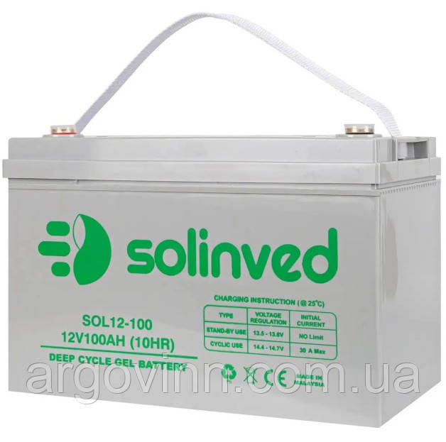 Акумуляторна батарея SOLINVED 100-12 GEL 12V 100 Ah (330 x 173 x 218), 30.4 kg Grey Q1/48