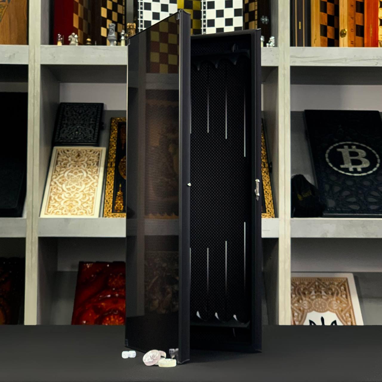 Нарди скляні Карбон 61×27×5см подарунокві довгі нарди та короткі нарди, фото 1