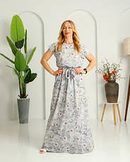 Довга легка сукня в сірому кольорі принтована квітами "Аліна". Розміри від 44 до 58, фото 5