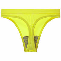 Жіночі безшовні трусики Lesko A66# Неоновий Жовтий L стринги в рубчик 1 шт., фото 2