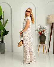 Сукня довга літня в молочному кольорі принтована квітами "Аліна". Розміри від 44 до 58, фото 3