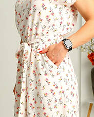 Сукня довга літня в молочному кольорі принтована квітами "Аліна". Розміри від 44 до 58, фото 4