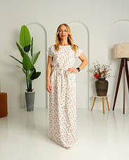 Сукня довга літня в молочному кольорі принтована квітами "Аліна". Розміри від 44 до 58, фото 5