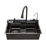 Набір: Кухонна мийка Kroner KRP Schwarze - SET7546ARTHM PVD (3.0/0.8 мм) "Водоспад" чорна, фото 4