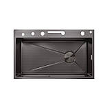 Набір: Кухонна мийка Kroner KRP Schwarze - SET7546ARTHM PVD (3.0/0.8 мм) "Водоспад" чорна, фото 5