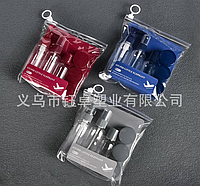 Дорожній набір флаконів і баночок для косметики 8 ємностей у прозорій косметичці бордовий