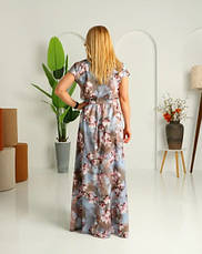 Довга легка сукня в сірому кольорі принтована магноліями "Аліна". Розміри 44-46, 48-50., фото 3