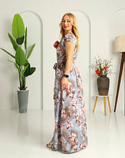 Довга легка сукня в сірому кольорі принтована магноліями "Аліна". Розміри 44-46, 48-50., фото 4