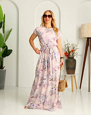 Довга сукня, літня в пудровому кольорі принтована трояндами "Аліна". Розміри 52-54, 56-58, фото 3