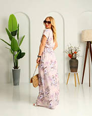 Довга сукня, літня в пудровому кольорі принтована трояндами "Аліна". Розміри 52-54, 56-58, фото 4