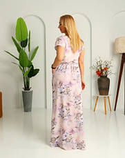 Довга сукня, літня в пудровому кольорі принтована трояндами "Аліна". Розміри 52-54, 56-58, фото 5