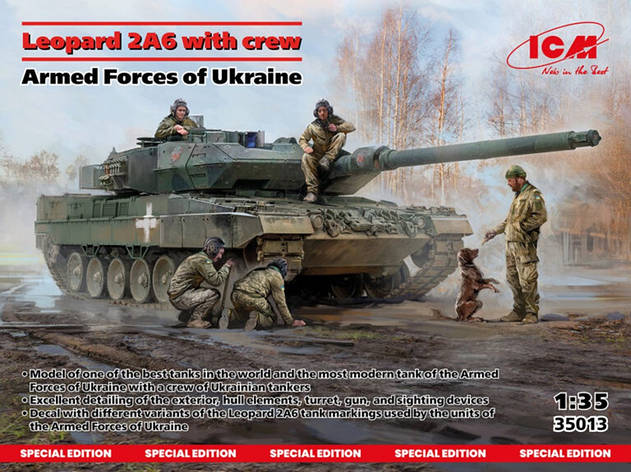 Leopard 2A6 з екіпажем ЗСУ. Збірна модель танка у масштабі 1/35. ICM 35013, фото 1