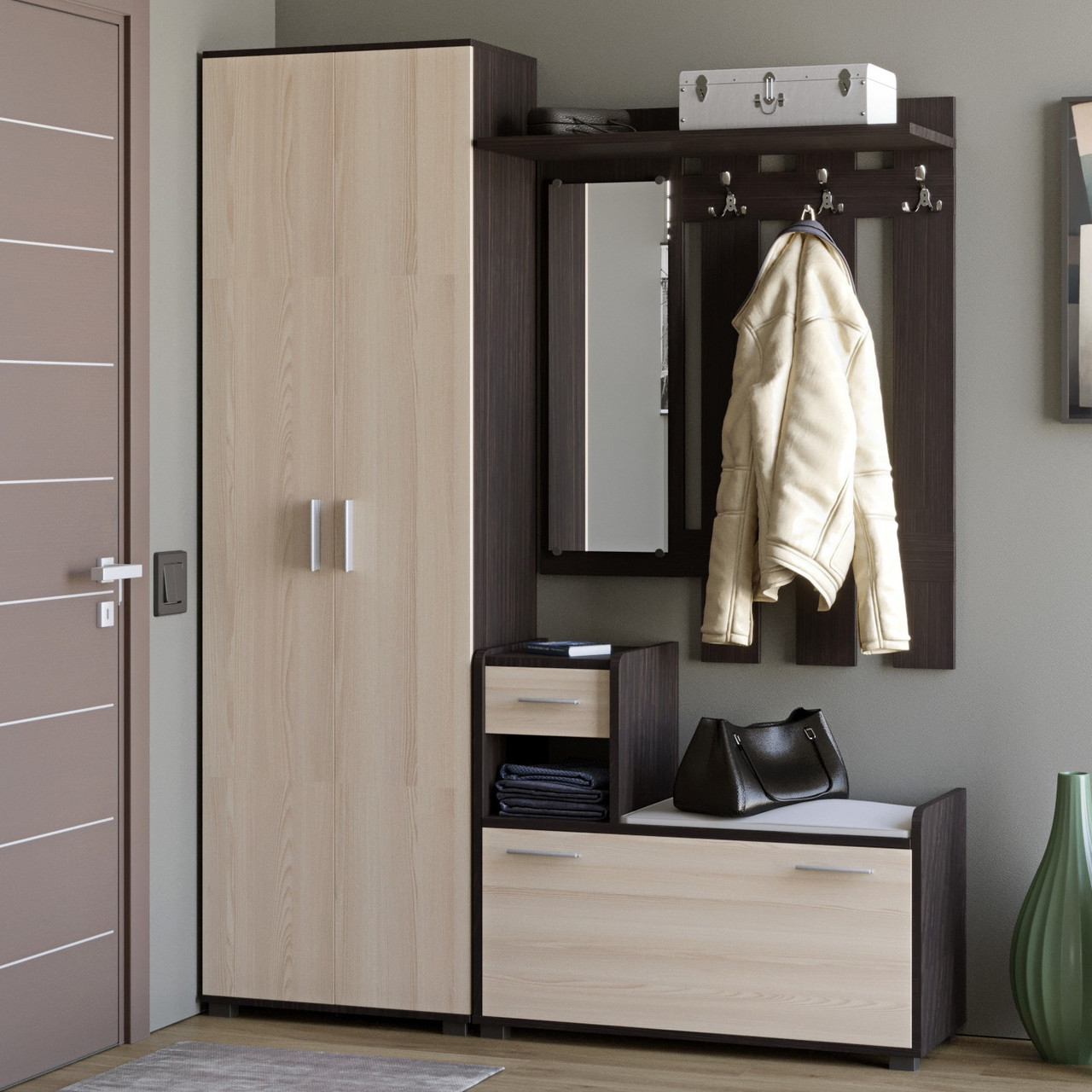 Передпокій Тандем з шафою для одягу ШП-1 Венге комбі Еверест (150х38х200 см), фото 1