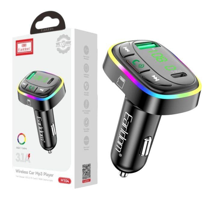 FM Модулятор Earldom ET-M104 з підсв. (1USB/1Type-C/3А) чорний