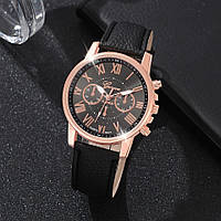 Чорний жіночий годинник Geneva із золотим оформленням