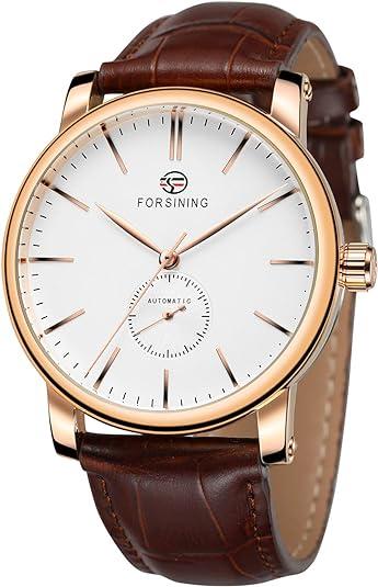 Чоловічий механічний годинник з автопідзаводом Forsining 8214 Gold-White-Brown