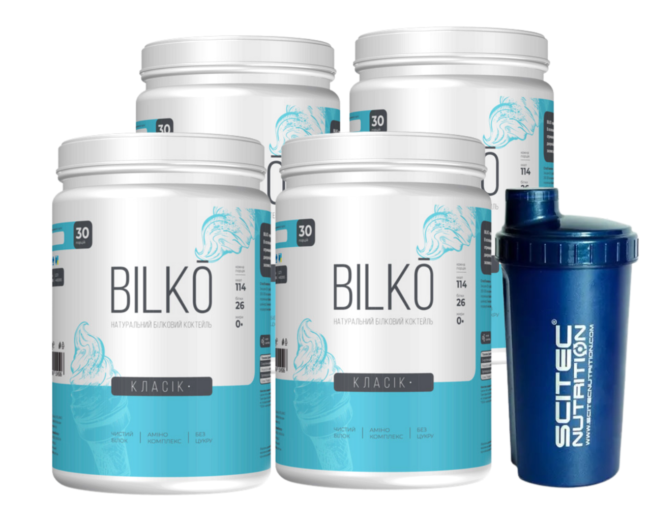 Ефективне схуднення з Bilko: 4 банки Коктейлю для заміни харчування 120 порцій смак морозиво та шейкер, фото 1