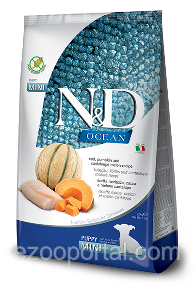 Сухий корм для собак Farmina N&D Grain Free OCEAN PUPPY MINI 2,5кг з тріскою та динею