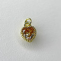 Ювелірна біжутерія сплав Finding Кулон гіпоалергенний підвіска серце бежевий циркон Золотистий 8.5 мм K18005