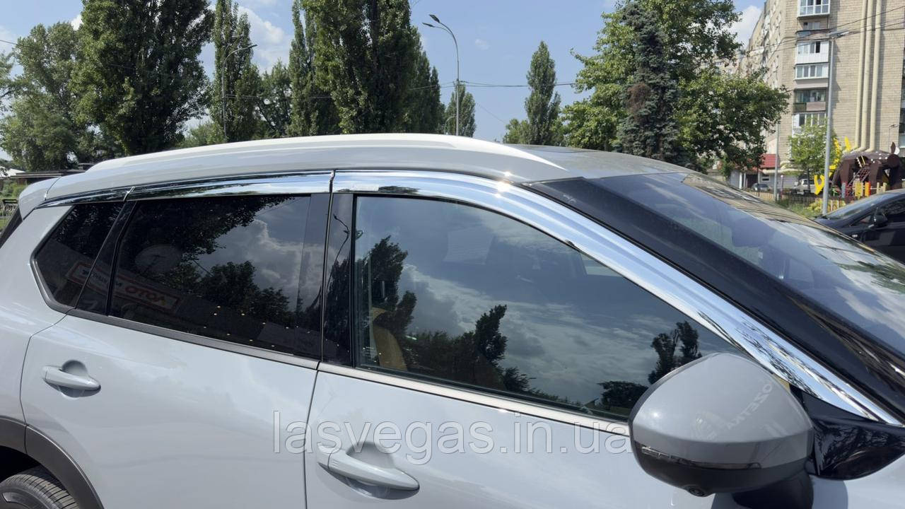 Вітровики хромовані, дефлектори вікон Nissan X-Trail 2021- (6шт./Autoclover/Південна Корея), фото 1