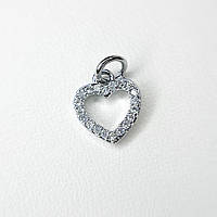 Ювелірна біжутерія сплав Finding Кулон гіпоалергенний підвіска серце циркон Сріблястий 11 мм K18008