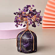 Дерево Щастя з великого кристалу та галтовки Аметист, фіолетове дерево з каміння, декор для дому