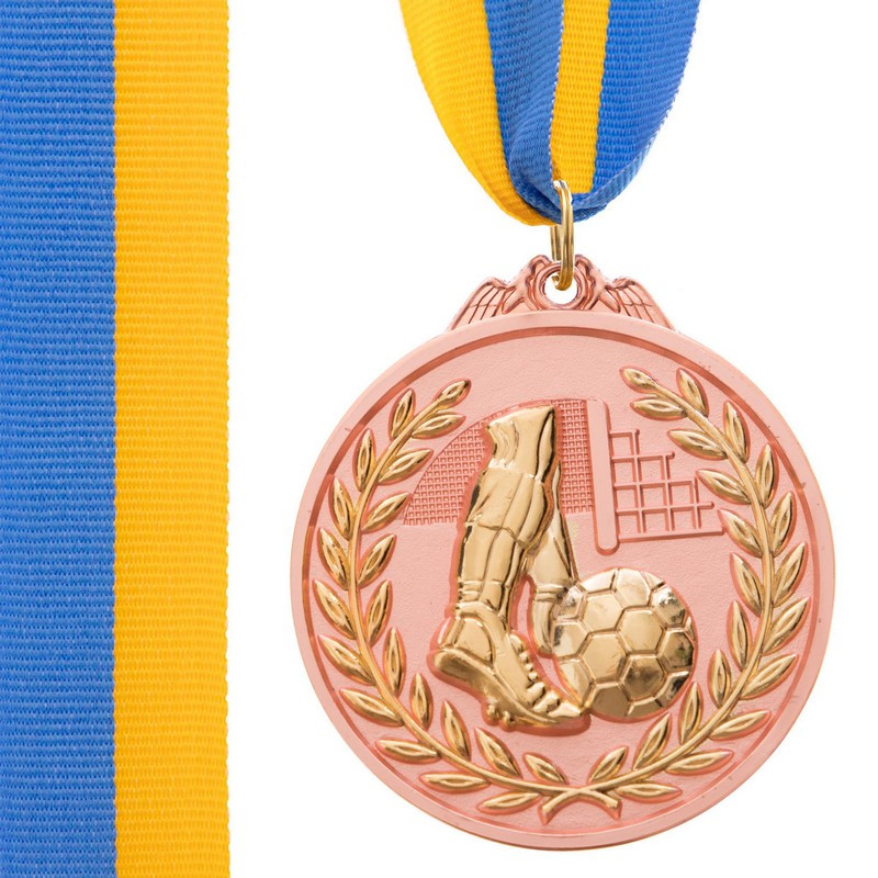 Медаль двоколірна нагородна зі стрічкою 6.5 см Футбол C-7030 комплект 10 шт., фото 1
