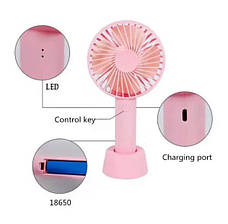 Ручний портативний вентилятор Portable Mini Fan X9 на акумуляторі з ручкою міні вентилятор USB Рожевий, фото 4