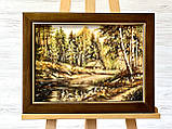 Картина пейзаж з бурштину '' Хатинка в лісі", Краєвид з бурштину 30*40 см, фото 4