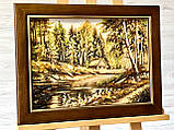 Картина пейзаж з бурштину '' Хатинка в лісі", Краєвид з бурштину 30*40 см, фото 3