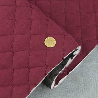 Автотканина Dinamika стьобана «Бордовий Ромб з бордовою ниткою», на синтепоні 7мм та флізеліні, ширина 135см