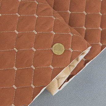 Автотканина Dinamika стьобана «Мідний Ромб з бежевою ниткою», на синтепоні 7мм та флізеліні, ширина 135см