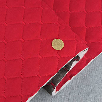 Автотканина Dinamika стьобана «Червоний Ромб з червоною ниткою», на синтепоні 7мм та флізеліні, ширина 135см