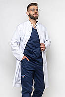 Медичний чоловічий халат Бравері, білий з темно-синім