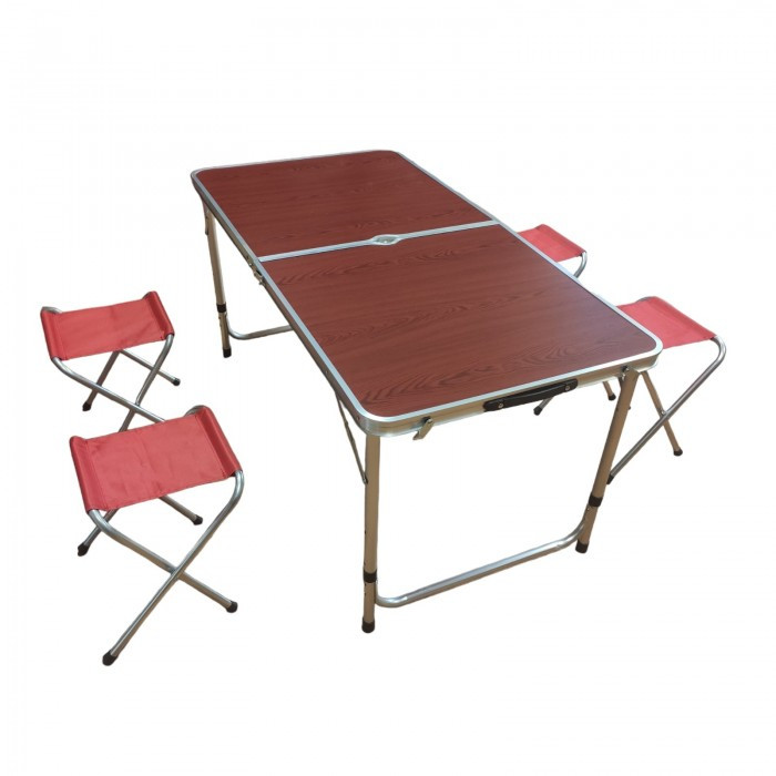 Стіл для пікніка похідний розкладний з 4 стільцями Folding Table 120х60х55/60/70 см 3 режими висоти Коричневий