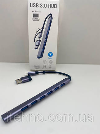 USB HUB 7 Ports USB 3.0 (Сірий), фото 1