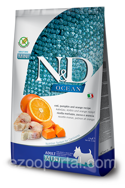Сухий корм для собак Farmina N&D Grain Free OCEAN ADULT MINI 2,5кг з тріскою та апельсином